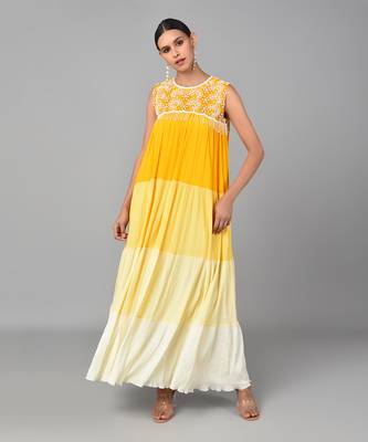 Ivory Bead Embellished Yellow Ombr   Dress 1