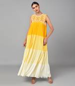 Ivory Bead Embellished Yellow Ombr   Dress