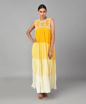 Ivory Bead Embellished Yellow Ombr   Dress 2