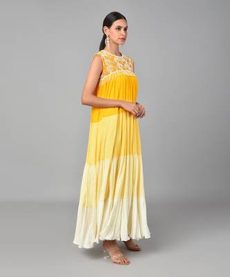 Ivory Bead Embellished Yellow Ombr   Dress 3