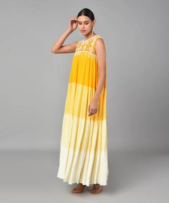 Ivory Bead Embellished Yellow Ombr   Dress 4