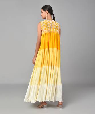 Ivory Bead Embellished Yellow Ombr   Dress 5