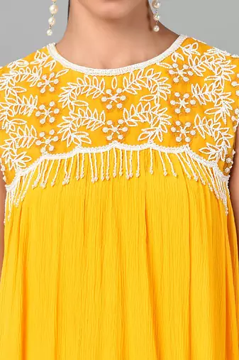 Ivory Bead Embellished Yellow Ombr   Dress