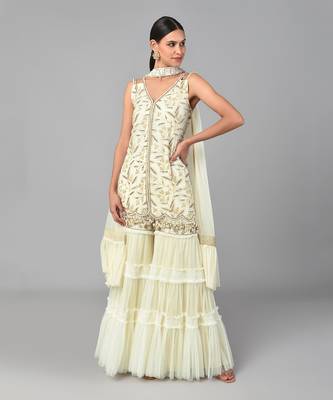 Ivory Bronze Bead Embellished Tunic Set 1