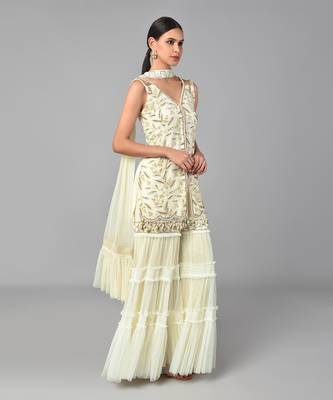Ivory Bronze Bead Embellished Tunic Set 2