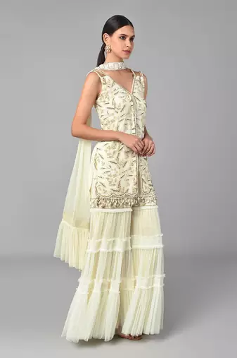 Ivory Bronze Bead Embellished Tunic Set