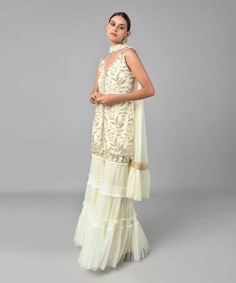 Ivory Bronze Bead Embellished Tunic Set 3