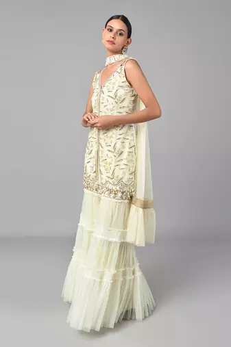 Ivory Bronze Bead Embellished Tunic Set