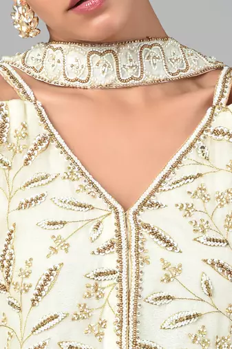 Ivory Bronze Bead Embellished Tunic Set