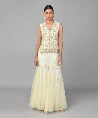 Ivory Bronze Bead Embellished Peplum Set 1