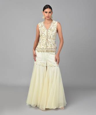 Ivory Bronze Bead Embellished Peplum Set 2