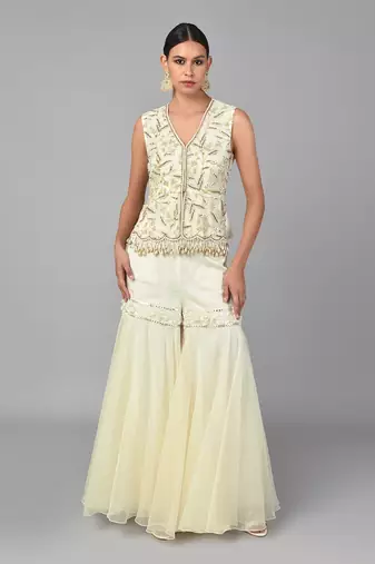 Ivory Bronze Bead Embellished Peplum Set