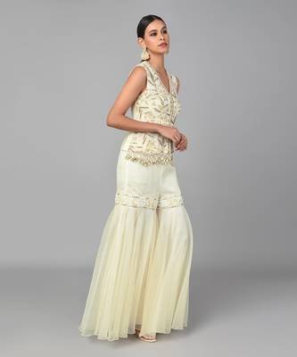 Ivory Bronze Bead Embellished Peplum Set 3