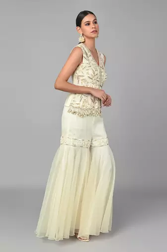 Ivory Bronze Bead Embellished Peplum Set