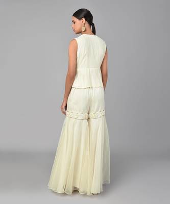 Ivory Bronze Bead Embellished Peplum Set 5