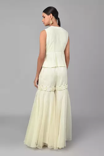Ivory Bronze Bead Embellished Peplum Set
