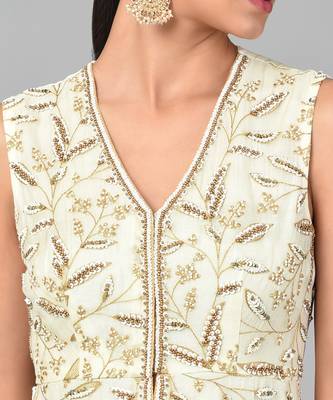 Ivory Bronze Bead Embellished Peplum Set 6