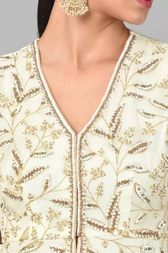 Ivory Bronze Bead Embellished Peplum Set