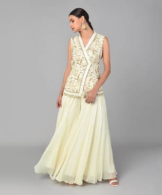 Ivory Bronze Bead Embellished Overlap Tunic Set 2