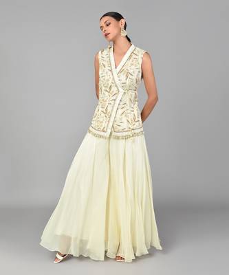 Ivory Bronze Bead Embellished Overlap Tunic Set 1