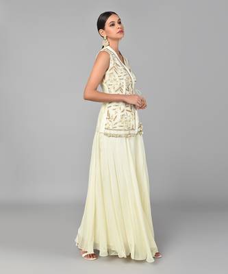 Ivory Bronze Bead Embellished Overlap Tunic Set 3