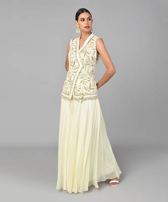 Ivory Bronze Bead Embellished Overlap Tunic Set 5