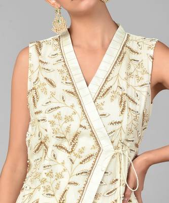 Ivory Bronze Bead Embellished Overlap Tunic Set 6