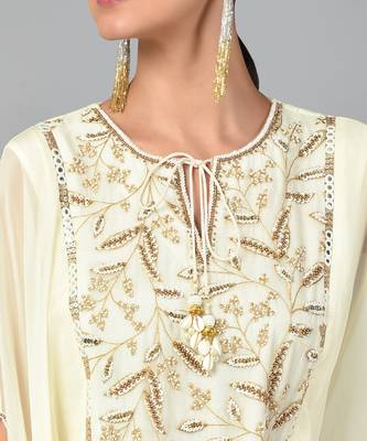 Ivory Bronze Bead Embellished Tunic Set 5