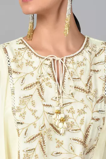 Ivory Bronze Bead Embellished Tunic Set
