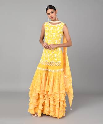 Ivory Bead Sequins Embellished Printed Set 1