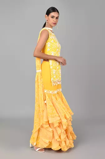 Ivory Bead Sequins Embellished Printed Set