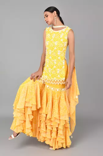Ivory Bead Sequins Embellished Printed Set