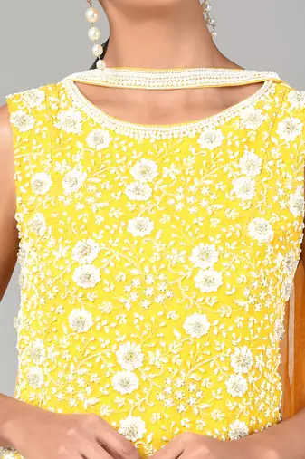Ivory Bead Sequins Embellished Printed Set