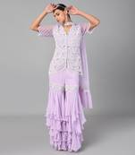 Ivory Bead Gold Sequins Heavy Embroidered Lilac Georgette Set