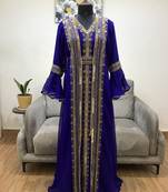 Navy blue luxurious Bell Sleeves Moroccan Kaftan   With Sun Proof Hijab.