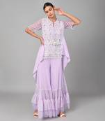 Ivory Bead Gold Sequins Heavy Embroidered Lilac Georgette Tunic Set