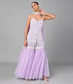 Ivory Bead Gold Sequins Heavy Embroidered Lilac Georgette Set