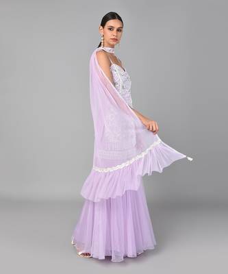 Ivory Bead Gold Sequins Heavy Embroidered Lilac Georgette Set 2