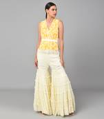 Ivory Bead Sequins Embellished Mustard Peplum Set