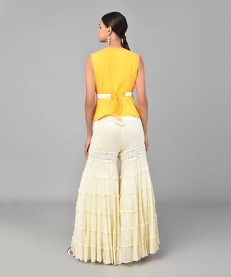 Ivory Bead Sequins Embellished Mustard Peplum Set 5
