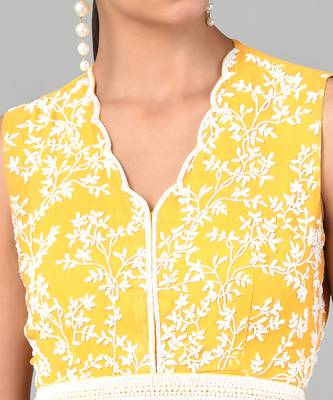 Ivory Bead Sequins Embellished Mustard Peplum Set 6