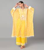 Ivory Bead Embellished Printed Kaftan Set