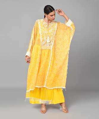 Ivory Bead Embellished Printed Kaftan Set 2