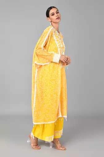 Ivory Bead Embellished Printed Kaftan Set