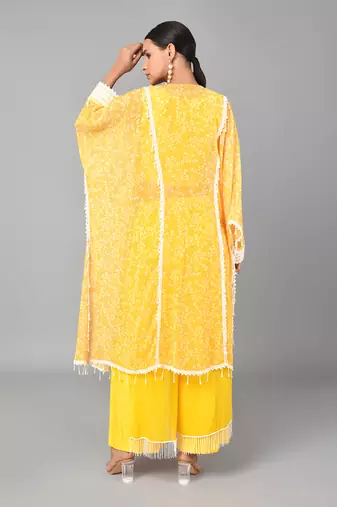 Ivory Bead Embellished Printed Kaftan Set