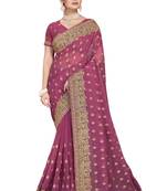 Pink embroidered georgette saree with blouse