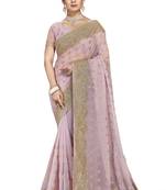 Lavender embroidered georgette saree with blouse