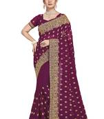 Purple embroidered georgette saree with blouse