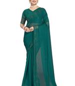 Green embroidered chiffon saree with blouse