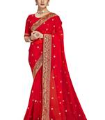 Red embroidered georgette saree with blouse